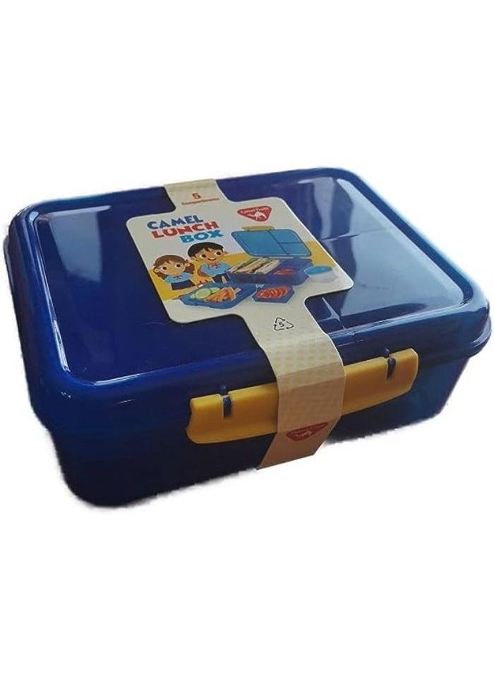 Lunch box consisting of 5 sections with a bowl of fruit-flavored yogurt for boys and girls without polypropylene - safe (dark blue)