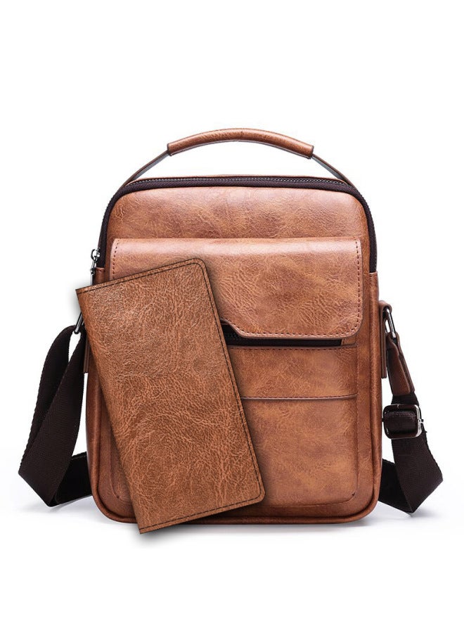 Generic Shoulder Bag Men's Casual Messenger Bag Men's Document Small Backpack Korean Business Shoulder Bag Vertical-Color:1106 Non-standard Card + Long Wallet  - Image 1