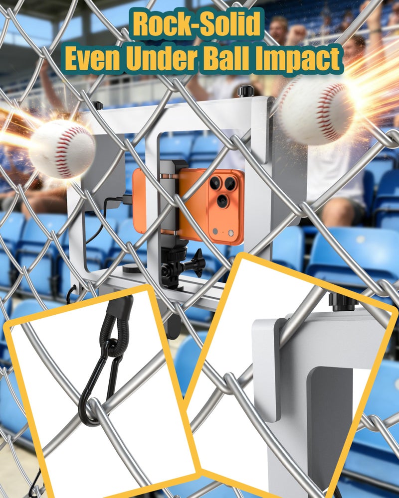 Stouchi Game Changer Mounting Kit, Fence Mount with Adjustable Sun Shade Power Bank Clip, Stable No-Shake Recording Kit for iPhone, Samsung, GoPro, Mevo Start for Baseball Softball Tennis-Silver - Image 3