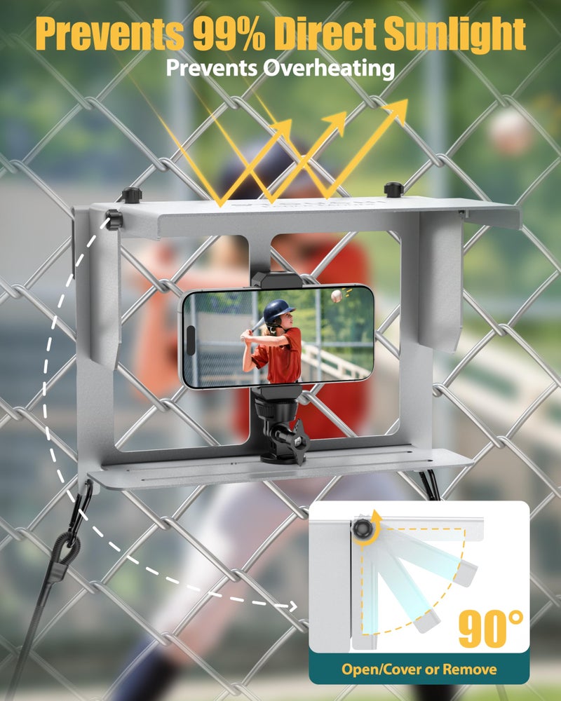 Stouchi Game Changer Mounting Kit, Fence Mount with Adjustable Sun Shade Power Bank Clip, Stable No-Shake Recording Kit for iPhone, Samsung, GoPro, Mevo Start for Baseball Softball Tennis-Silver - Image 2