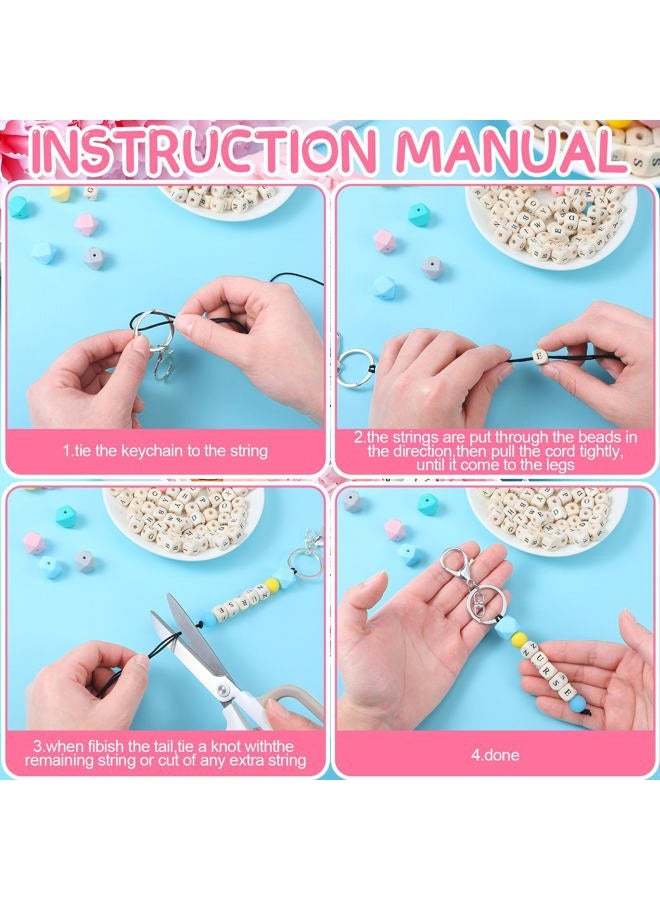 Landical 342 Pcs Silicone Beads for Keychain Making Kit Personalized Letter Beads for DIY Key Ring Women Mama Gift, Cute, as shown - Image 2