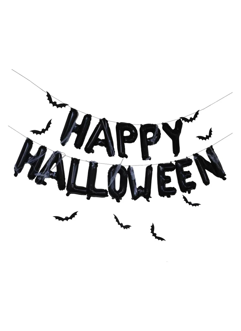 Ginger Ray Balloon Happy Halloween Black with Webs and Hanging Bats