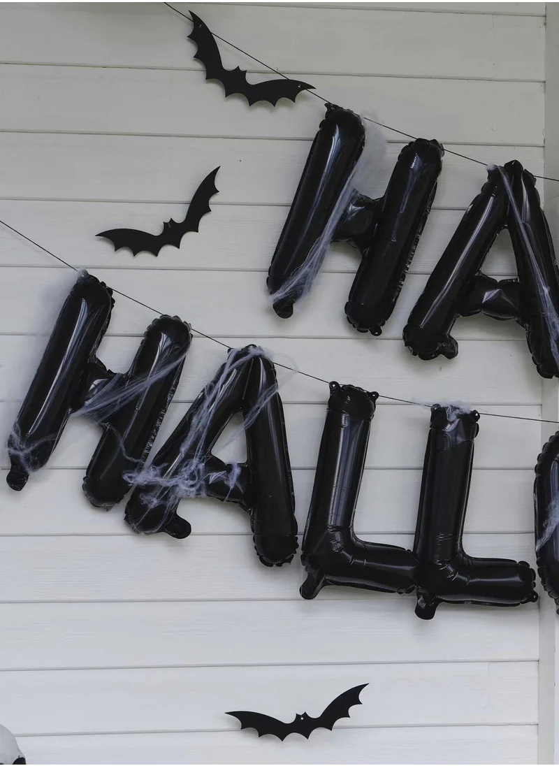 Ginger Ray Balloon Happy Halloween Black with Webs and Hanging Bats