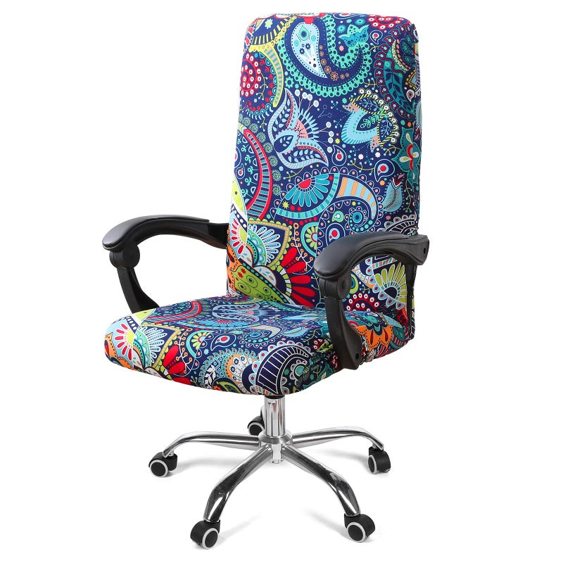 Smiry Stretch Printed Office Computer Chair Covers, Universal Desk Rotating Chair Slipcovers Removable Washable, Soft Fit Anti-Dust Spandex Protector Cover with Zipper, Blue Green - Image 1