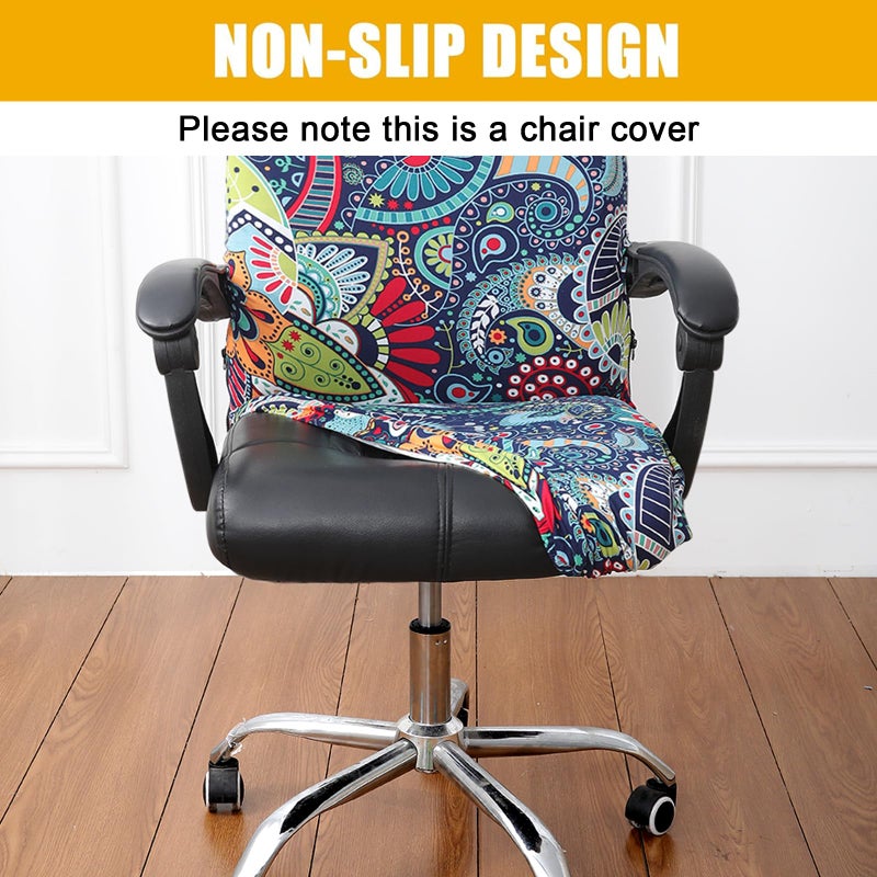 Smiry Stretch Printed Office Computer Chair Covers, Universal Desk Rotating Chair Slipcovers Removable Washable, Soft Fit Anti-Dust Spandex Protector Cover with Zipper, Blue Green - Image 2