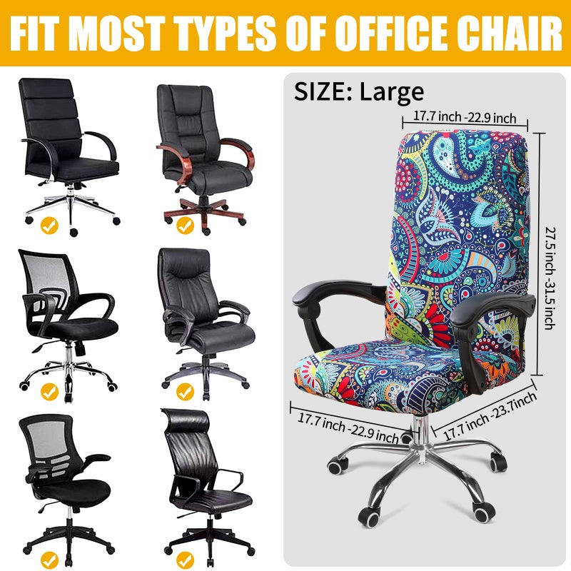 Smiry Stretch Printed Office Computer Chair Covers, Universal Desk Rotating Chair Slipcovers Removable Washable, Soft Fit Anti-Dust Spandex Protector Cover with Zipper, Blue Green - Image 5