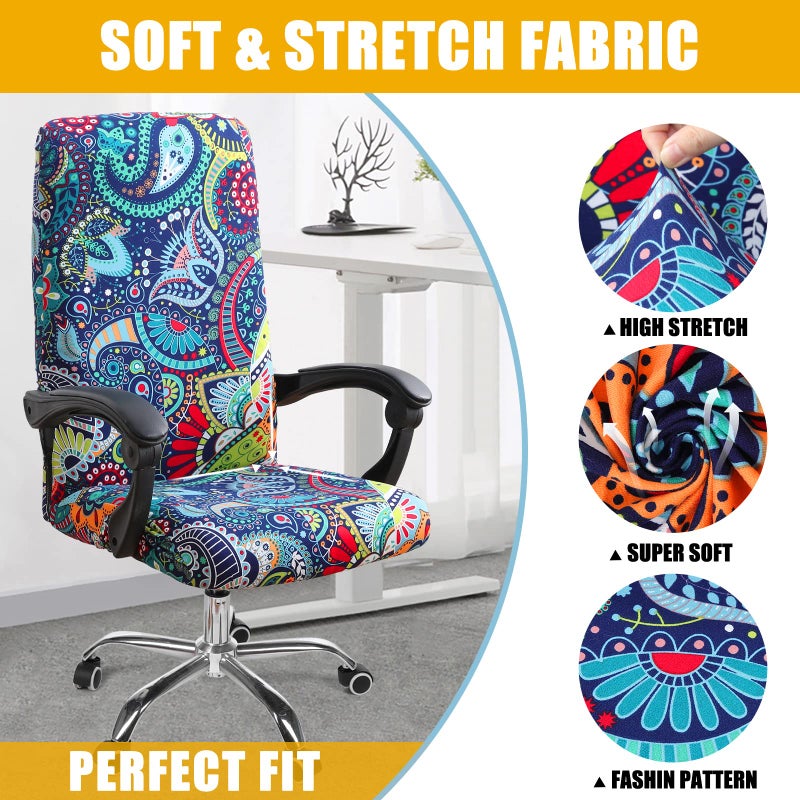 Smiry Stretch Printed Office Computer Chair Covers, Universal Desk Rotating Chair Slipcovers Removable Washable, Soft Fit Anti-Dust Spandex Protector Cover with Zipper, Blue Green - Image 4