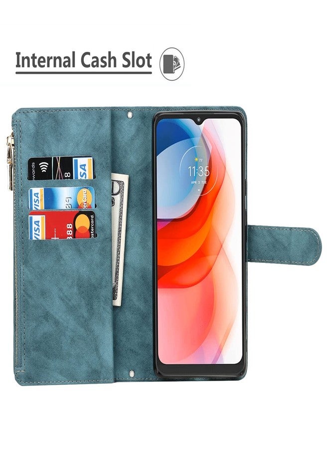 iCoverCase for Motorola Moto G Play 2021 Wallet Case with Card Holder, Kickstand Feature PU Leather Case with Adjustable Crossbody Lanyard Magnetic Clasp Zipper Pocket Flip Cover (Blue) - Image 5