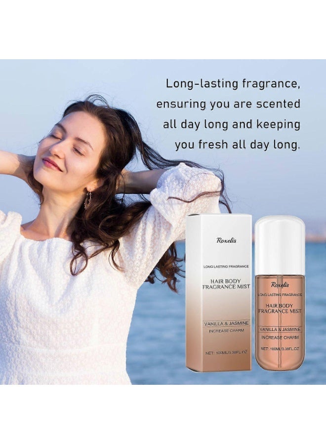 Roxelis 100ml Hair Body Fragrance Mist Long Lasting Fragrance Perfume Spray Haircare Refreshing Body Moisturizing Hydrating Soft Hair Care Spray Vanilla and Jasmine - Image 2