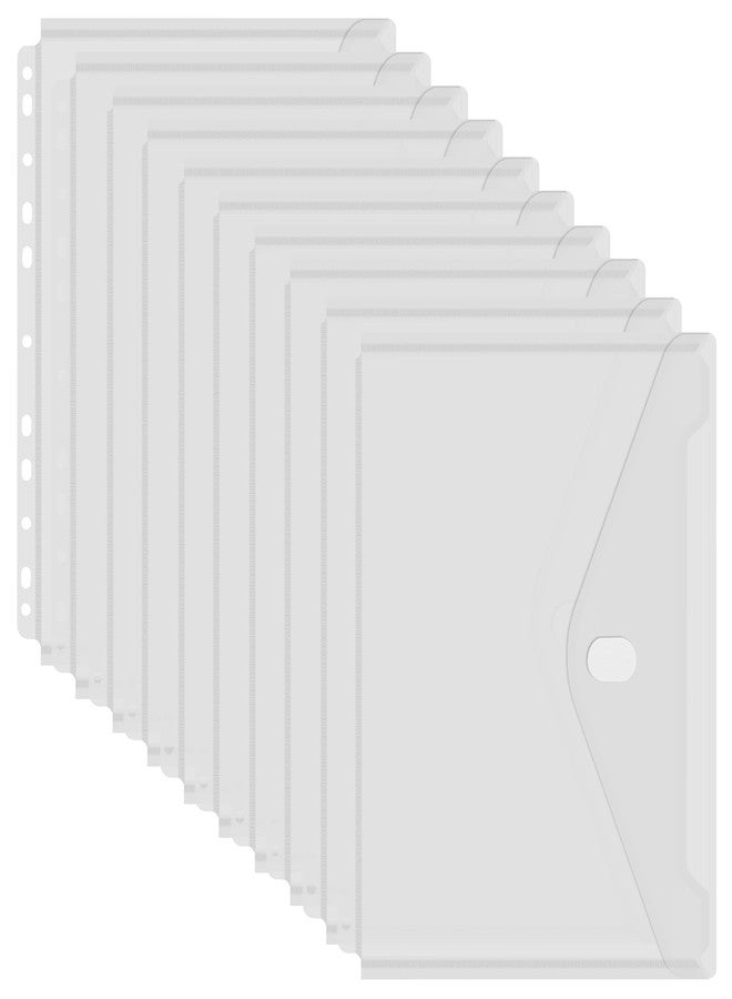 YoeeJob 11 Holes Clear Poly Envelope Binders Pocket Insert with Hook and Loop Closure Letter Size 10 Packs(Transparent) - Image 1