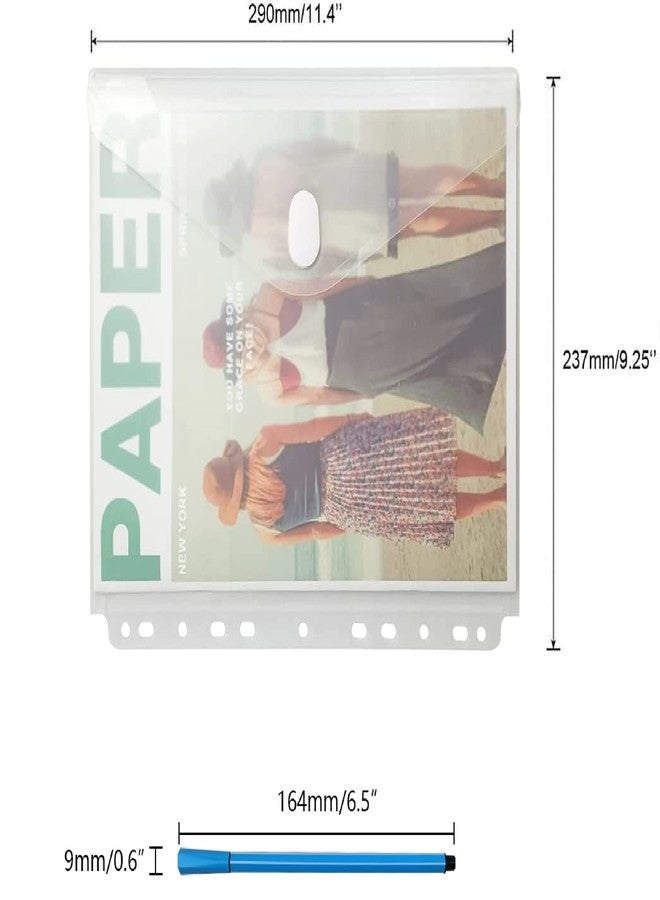 YoeeJob 11 Holes Clear Poly Envelope Binders Pocket Insert with Hook and Loop Closure Letter Size 10 Packs(Transparent) - Image 5