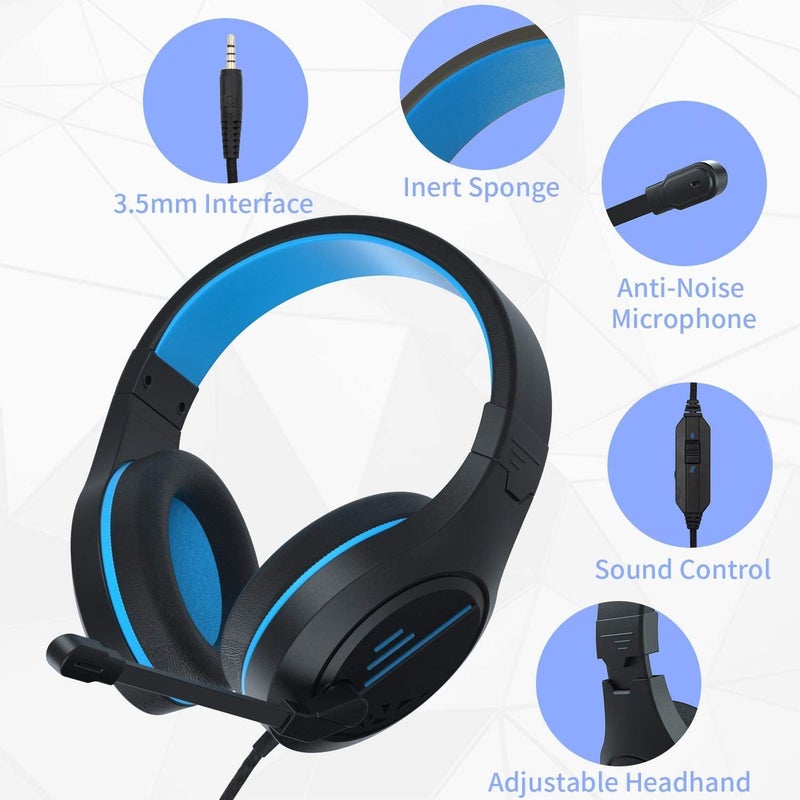 Anivia MH601 Blue Headphones with Microphone Wired Headset with Active Noise Canceling Microphone, 3.5mm Audio Jack Stereo Headphone (Game/Work/School) - Image 4