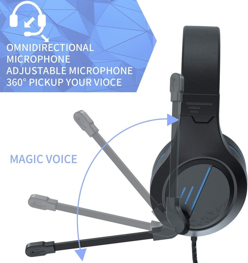 Anivia MH601 Blue Headphones with Microphone Wired Headset with Active Noise Canceling Microphone, 3.5mm Audio Jack Stereo Headphone (Game/Work/School) - Image 3