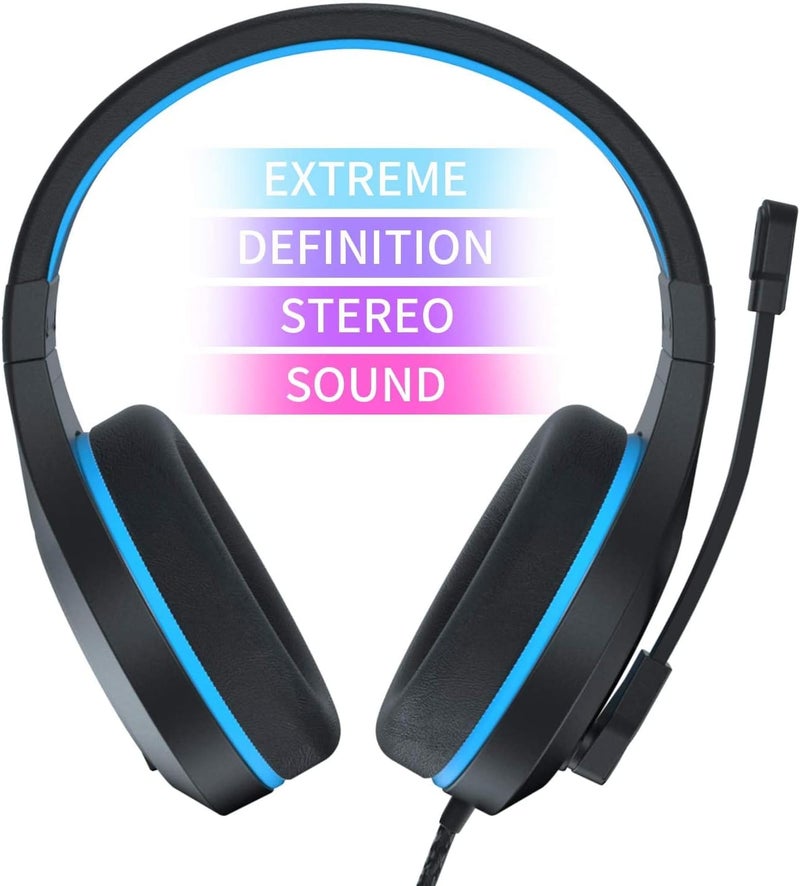Anivia MH601 Blue Headphones with Microphone Wired Headset with Active Noise Canceling Microphone, 3.5mm Audio Jack Stereo Headphone (Game/Work/School) - Image 2
