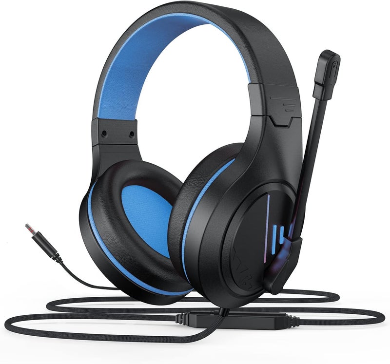 Anivia MH601 Blue Headphones with Microphone Wired Headset with Active Noise Canceling Microphone, 3.5mm Audio Jack Stereo Headphone (Game/Work/School) - Image 1
