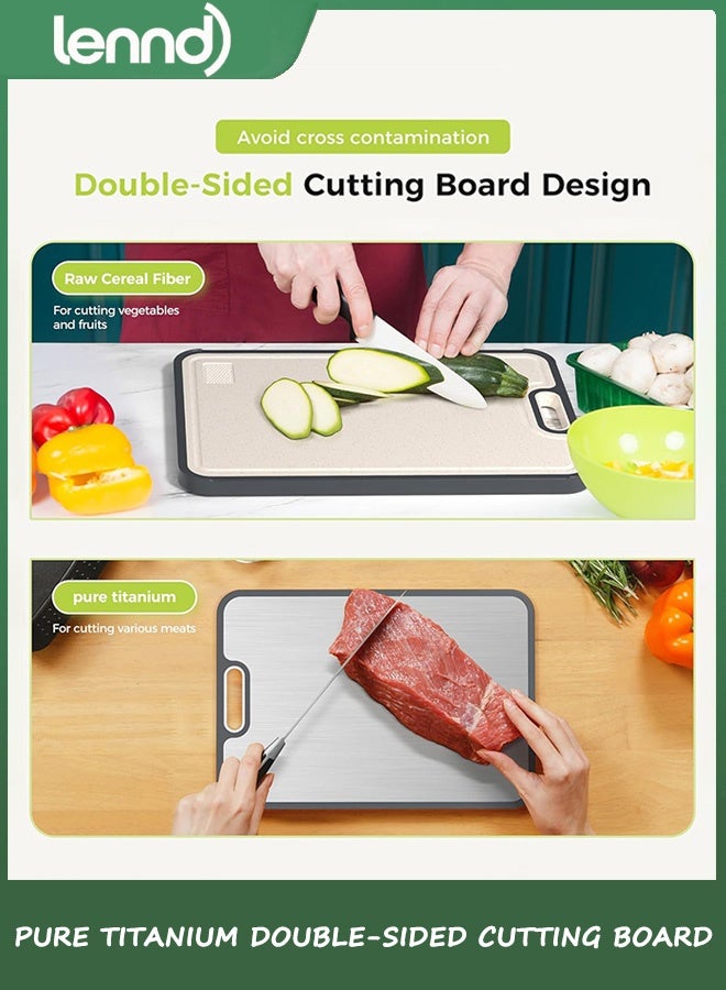 LENND Titanium Cutting Boards for Kitchen, Cutting Board Double Sided Food Grade, Pure Titanium and Wheat Straw PP, Dishwasher Safe Easy to Clean Large Size. - Image 4