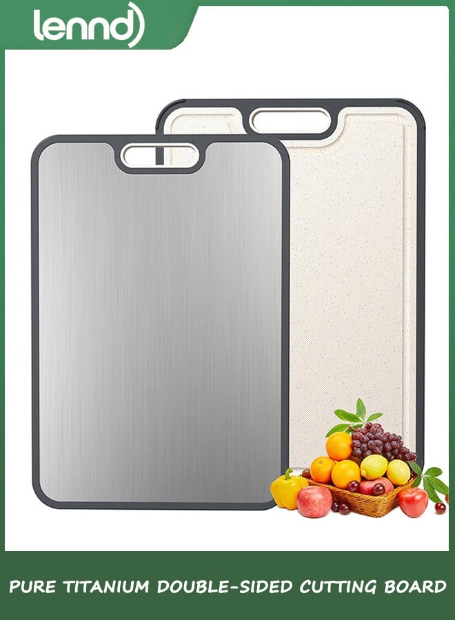 LENND Titanium Cutting Boards for Kitchen, Cutting Board Double Sided Food Grade, Pure Titanium and Wheat Straw PP, Dishwasher Safe Easy to Clean Large Size. - Image 1