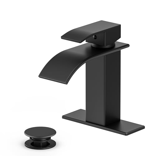 Ryuwanku Bathroom Faucet Matte Black Modern Waterfall Bathroom Sink Faucet with Single Handle Suitable for 1 or 3 Holes,Supply Deck Plate and Hose - Image 1