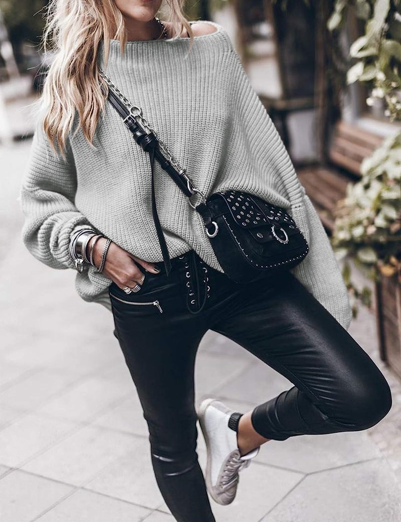 SAUKOLE Women’s Trendy Sweaters to Wear with Leggings Causal Mock Neck Batwing Sleeve Fall Cute Oversized Knit Tops - Image 4