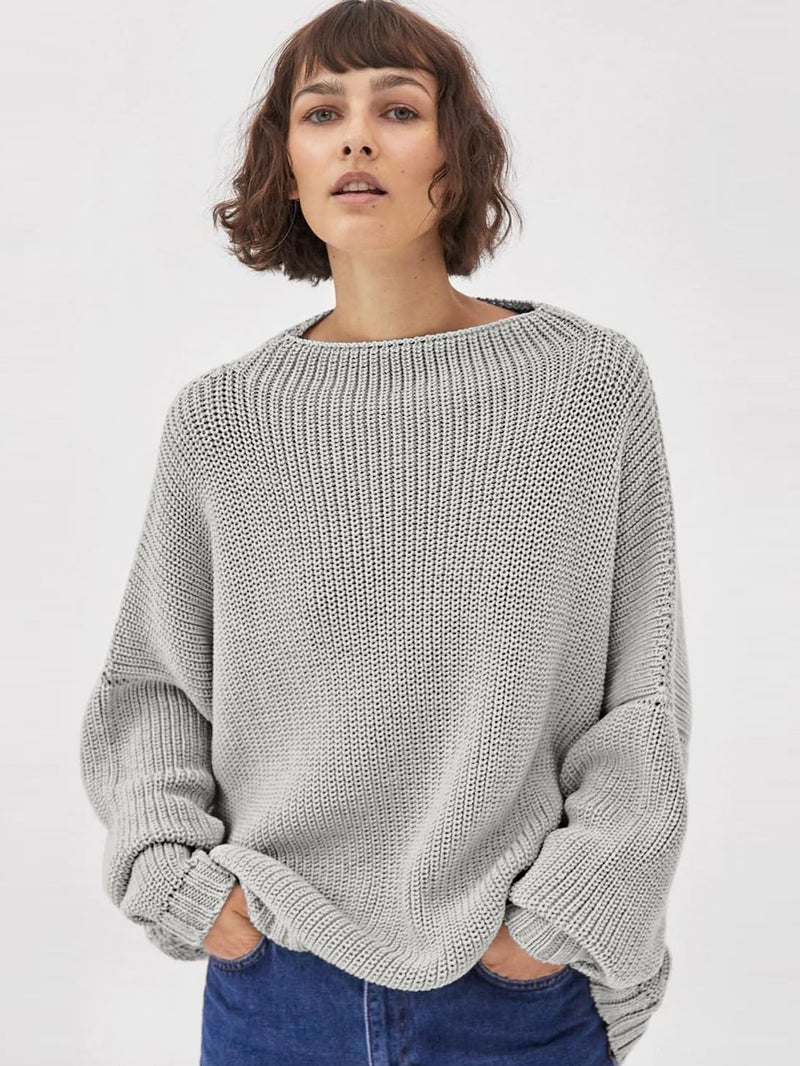 SAUKOLE Women’s Trendy Sweaters to Wear with Leggings Causal Mock Neck Batwing Sleeve Fall Cute Oversized Knit Tops - Image 2