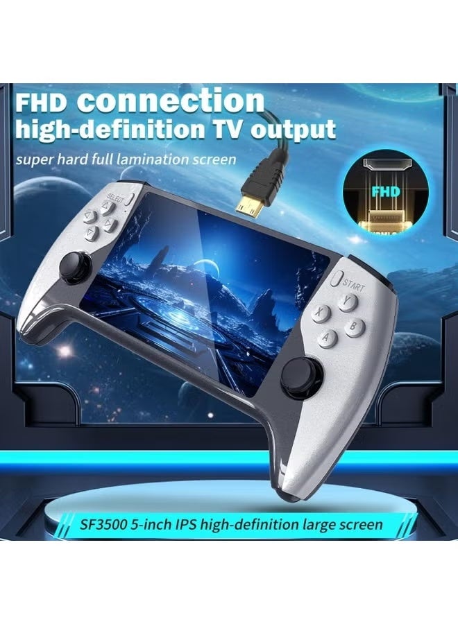 جهاز ألعاب محمول SF3500 Plus – شاشة IPS HD مقاس 5 بوصات مع عصا تحكم مزدوجة | 10000 لعبة كلاسيكية مدمجة، وحدة تحكم بعصا مزدوجة، سعة تخزين 64 جيجابايت، يدعم الإخراج إلى التلفزيون، بطارية قابلة لإعادة الشحن | نظام ألعاب متعدد اللاعبين للأطفال والكبار - Image 3