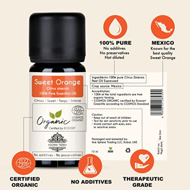 Organic Sweet Orange Essential Oil 10ml - 100 Pure Natural - Bright Citrusy Uplifting Aromatherapy Diffuser Relaxation Skin DIY Blends - Image 2