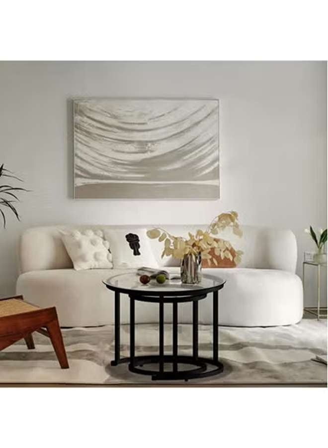 إيه جي دي طقم طاولة قهوة زجاجية متداخلة باللون الأسود مكون من قطعتين، طاولة جانبية معدنية مستديرة حديثة لغرفة المعيشة وغرفة النوم ومناطق الشقق الصغيرة ذات سطح زجاجي وإطار معدني من إيه جي دي - Image 5