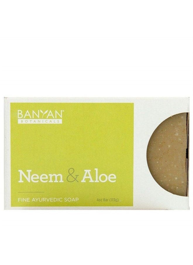 Banyan Botanicals Organic Neem & Aloe Soap - With Wheat Grass Powder, Vetiver Essential Oil & Rosemary Extract - 4 oz - Cooling & Soothing Blend that Gently Exfoliates the Skin  - Image 1