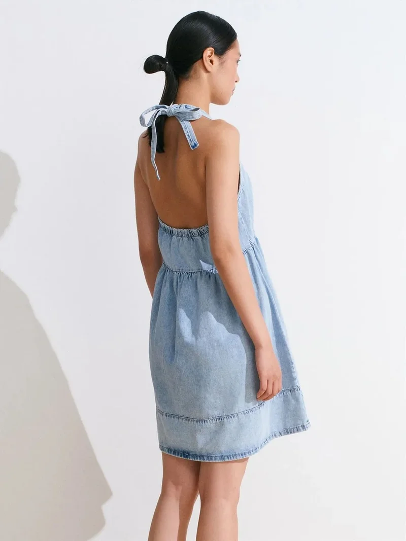 ديلفين DILVIN Mini Cotton Denim Halter Dress