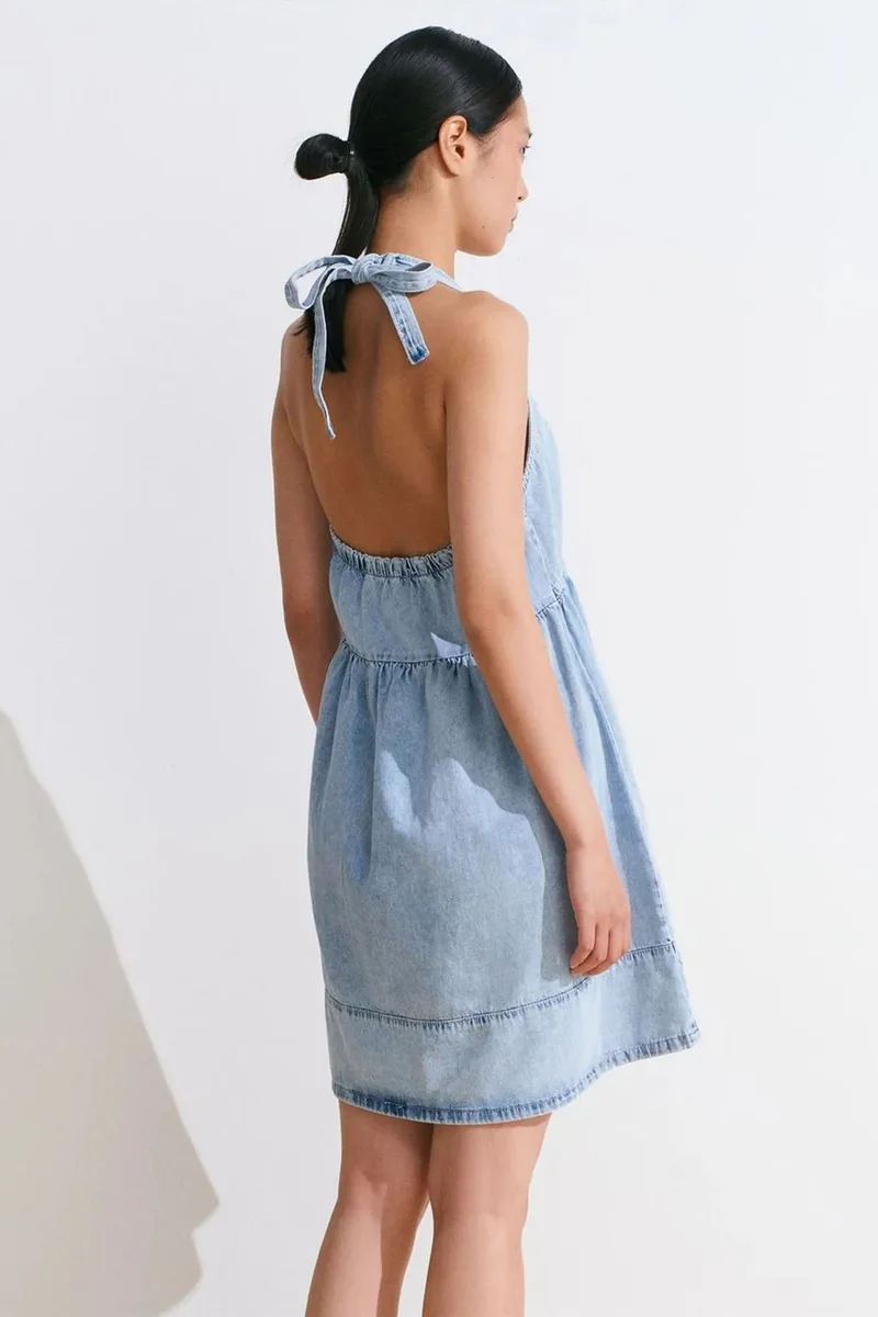 ديلفين DILVIN Mini Cotton Denim Halter Dress