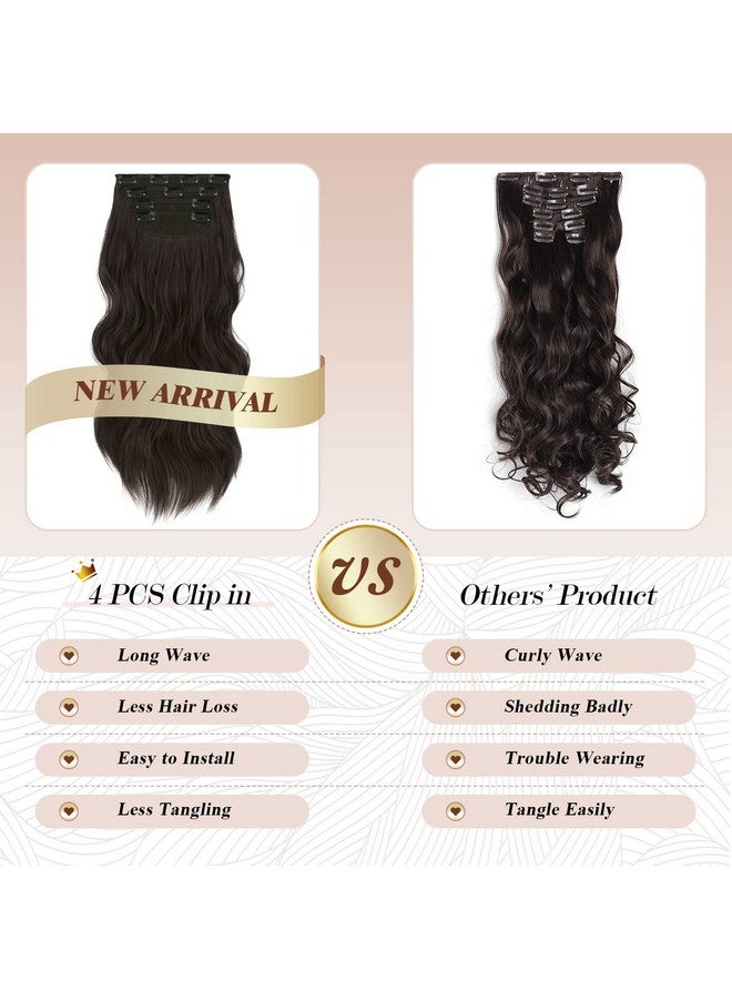 فيشبن وصلات شعر بمشبك 4 قطع باللون الأسود والبني السميك قطعة شعر طويلة مموجة بمشبك في وصلات شعر من الألياف الاصطناعية لرأس كامل للنساء، 20 بوصة 180 جم - Image 5