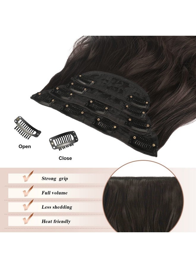 فيشبن وصلات شعر بمشبك 4 قطع باللون الأسود والبني السميك قطعة شعر طويلة مموجة بمشبك في وصلات شعر من الألياف الاصطناعية لرأس كامل للنساء، 20 بوصة 180 جم - Image 4