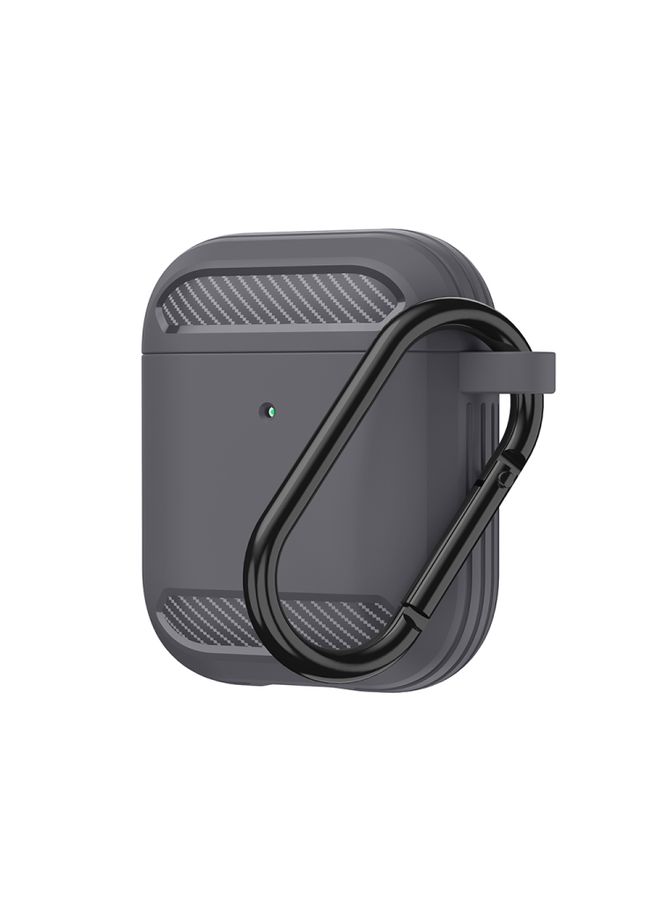 Raxoom Case Cover Wireless Earphones Shockproof Carbon Fiber Armor TPU Protective Case For AirPods 1/2 Grey