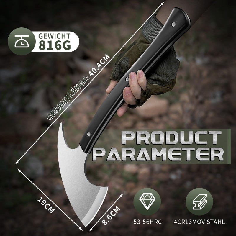 GRUMPY BEAR Full Tang Survival Camping Axe with Wood Ergonomic Handle and Nylon Sheath Sheath â€“ High Carbon Stainless Steel, Multi-Tool for Outdoor, Hunting, Emergency (Big) - Image 2