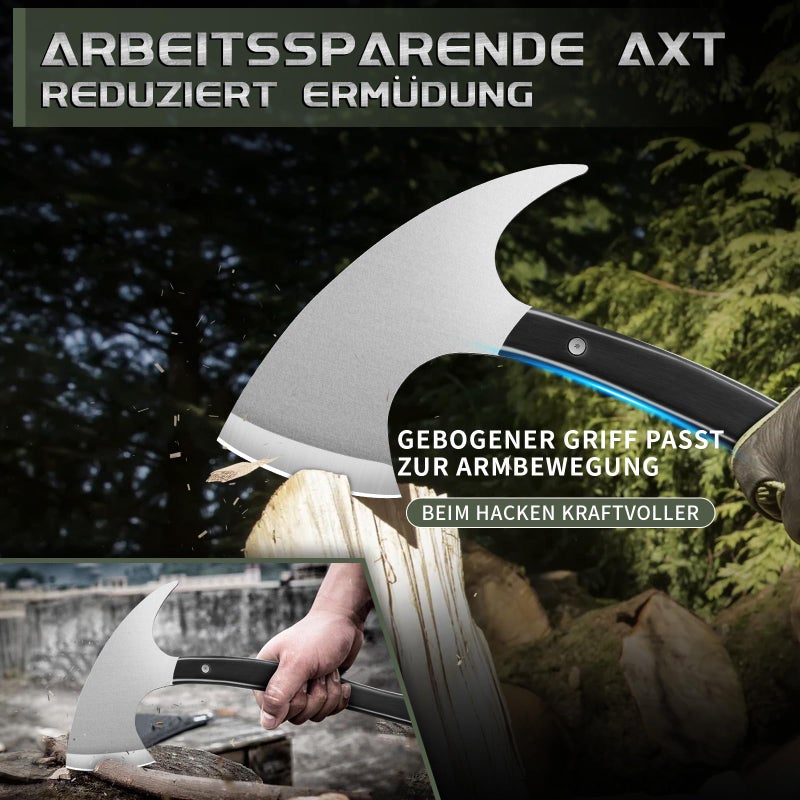 GRUMPY BEAR Full Tang Survival Camping Axe with Wood Ergonomic Handle and Nylon Sheath Sheath â€“ High Carbon Stainless Steel, Multi-Tool for Outdoor, Hunting, Emergency (Big) - Image 3