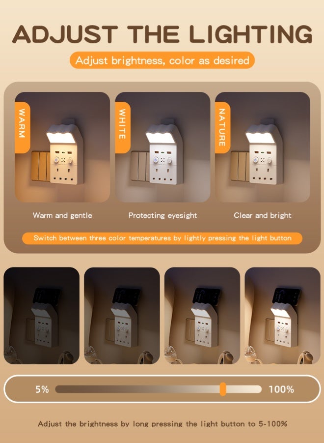 OSGONA Multi Plug Extension Socket, Electrical Connection, Electrical Outlet Extender, Power Extension , Universal Plug Adapter, with Remote Control, 3-Color Dimmable Night Light, 2 USB Ports and 1 Type-C Fast Charging Port, Phone Holder, UK 10A Switched Plug, 2500W Max Power, USB Wall Charger for Home, Office, Kitchen - Image 4