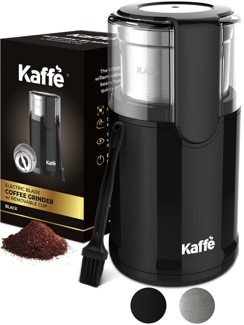 KaffÃ¨ Kaffe Electric Coffee Grinder with Removable Cup 35oz  Stainless Steel  Cleaning Brush Included  Espresso Coffee Bean Grinder for Home Use  Black