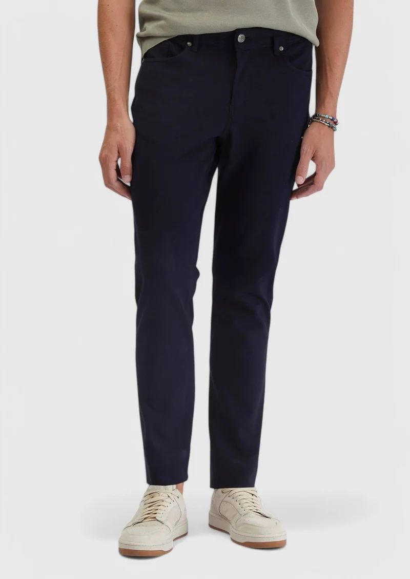 RAMSEY Navy Blue Knitting Slim Fit Casual Trousers