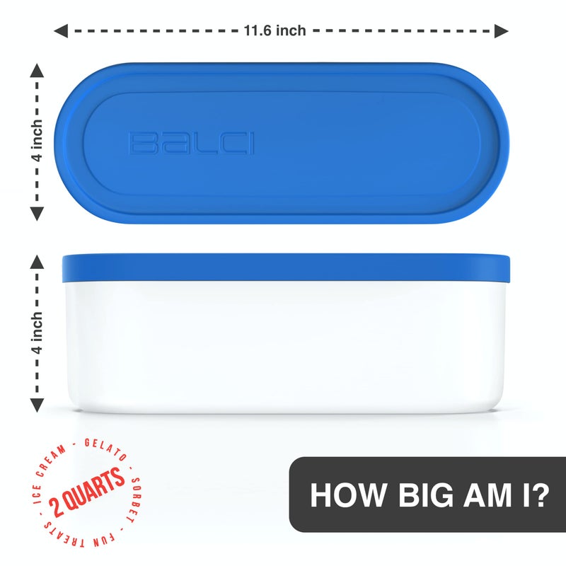 BALCI - Ice Cream Container - 2 Quart - Perfect Reusable Freezer Storage for Homemade Ice Cream Tubs for Sorbet, Frozen Yogurt and Gelato! - Flexible Silicone Lids, Long Scoop, Stackable - Blue - Image 3