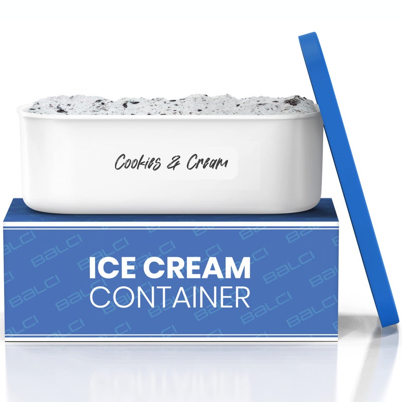 BALCI - Ice Cream Container - 2 Quart - Perfect Reusable Freezer Storage for Homemade Ice Cream Tubs for Sorbet, Frozen Yogurt and Gelato! - Flexible Silicone Lids, Long Scoop, Stackable - Blue - Image 1