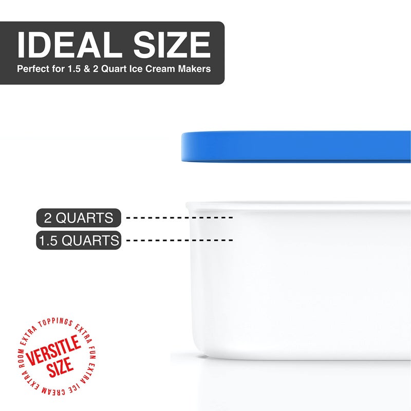 BALCI - Ice Cream Container - 2 Quart - Perfect Reusable Freezer Storage for Homemade Ice Cream Tubs for Sorbet, Frozen Yogurt and Gelato! - Flexible Silicone Lids, Long Scoop, Stackable - Blue - Image 2