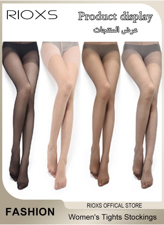 RIOXS Women's 4 Pairs Thin Tights, Opaque High Waisted Sheer Leggings, Ultra-Thin Soft Stocking, Ladies Pantyhose Hollow Stocks With Reinforced Toes, Women's Footed Pantyhose Hosiery Tights Stockings  - Image 1