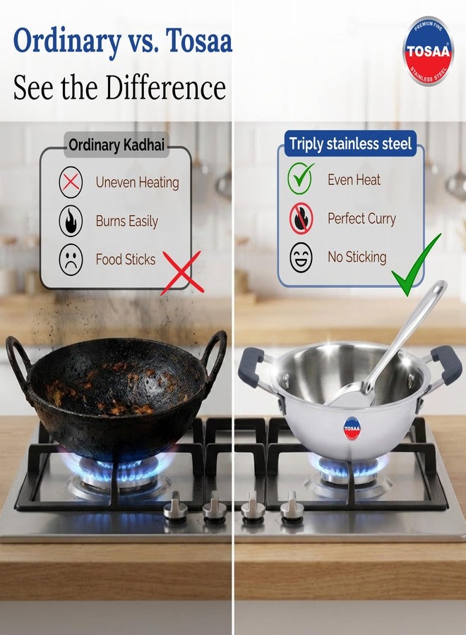 TOSAA TRIPLY MINI KADHAI, Mini Triply Kadhai – 3 Layer Base,Ideal for Frying, Tadka,Compact & Heavy Duty | Induction Base | Multipurpose Cookwar | 480 ml - Image 4