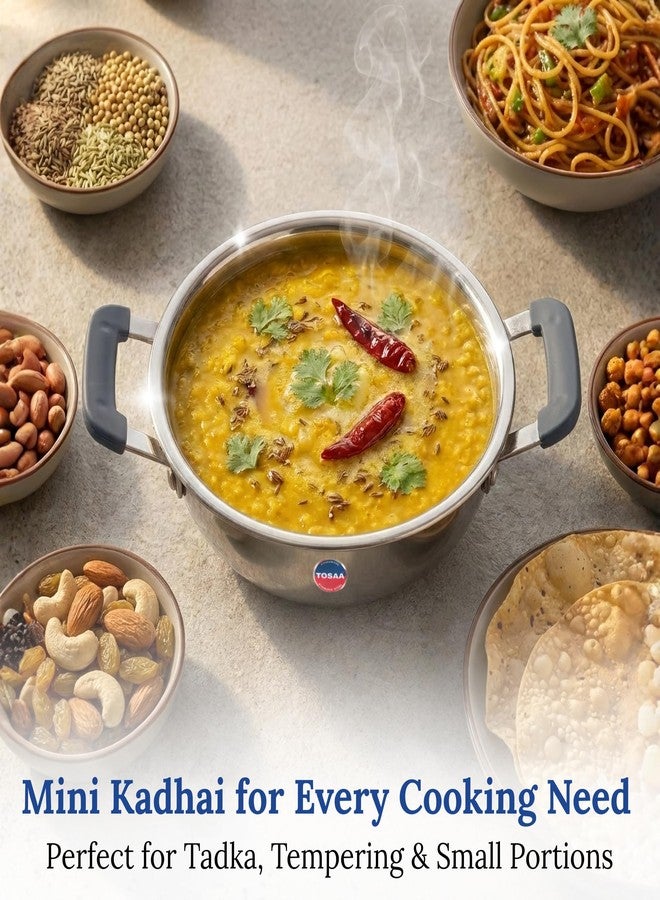 TOSAA TRIPLY MINI KADHAI, Mini Triply Kadhai – 3 Layer Base,Ideal for Frying, Tadka,Compact & Heavy Duty | Induction Base | Multipurpose Cookwar | 480 ml - Image 2