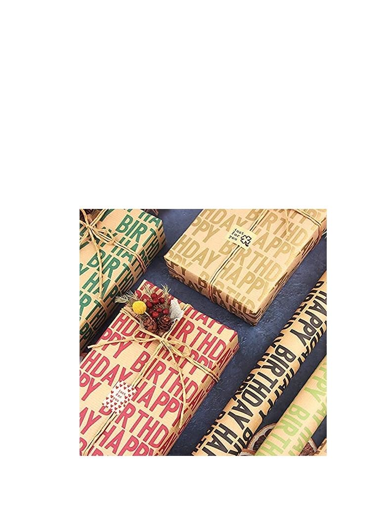 Excefore Birthday Wrapping Paper, Happy Birthday Wrapping Paper Recycled Gift Wrapping Paper, Gift Wrap Set for Birthday, Bridal Baby Shower, Weddings, Graduations, Women, Men, Boy, Girl, All Occasion (Brown) - Image 4