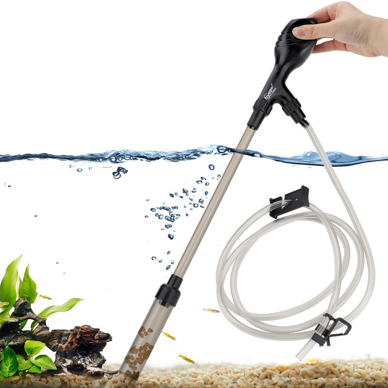hygger Small Gravel Vacuum for Aquarium, Manual 80GPH Aquarium Gravel Cleaner Low Water Level Water Changer Fish Tank Cleaner with Pinch or Grip Run in Seconds Suction Ball Adjustable Length - Image 1