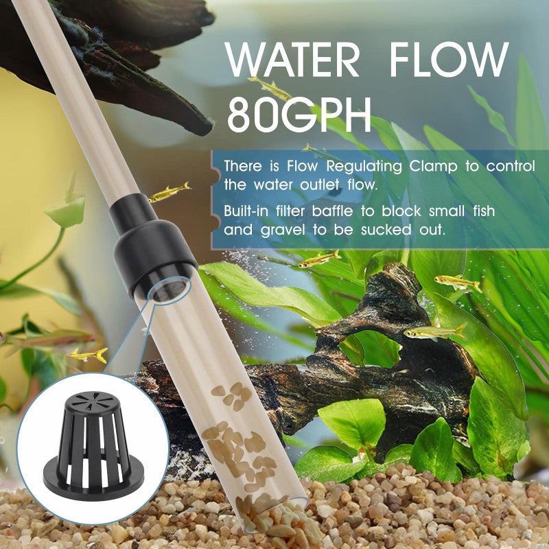 hygger Small Gravel Vacuum for Aquarium, Manual 80GPH Aquarium Gravel Cleaner Low Water Level Water Changer Fish Tank Cleaner with Pinch or Grip Run in Seconds Suction Ball Adjustable Length - Image 2