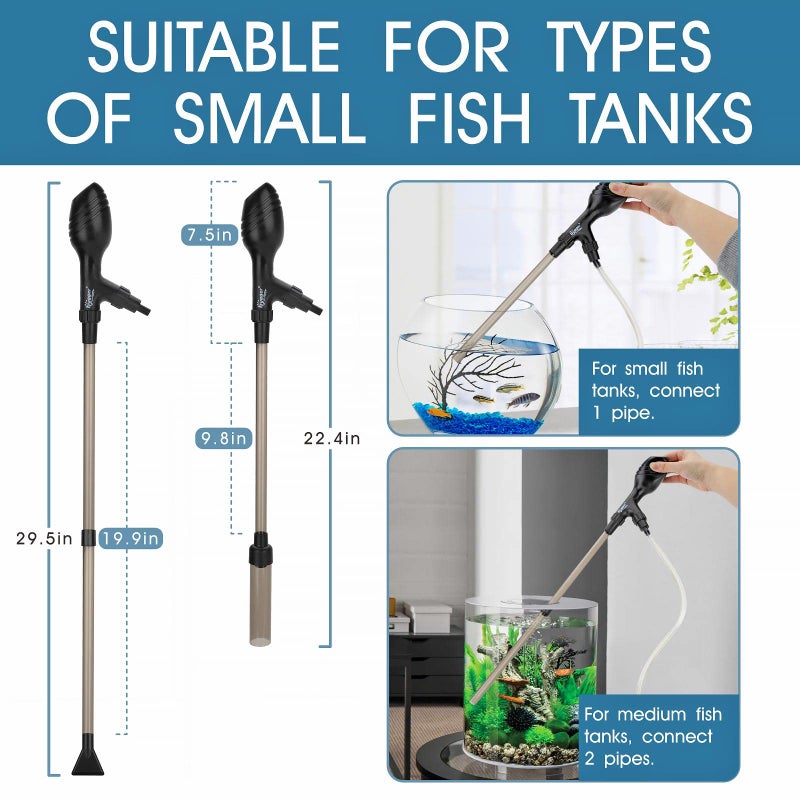 hygger Small Gravel Vacuum for Aquarium, Manual 80GPH Aquarium Gravel Cleaner Low Water Level Water Changer Fish Tank Cleaner with Pinch or Grip Run in Seconds Suction Ball Adjustable Length - Image 5