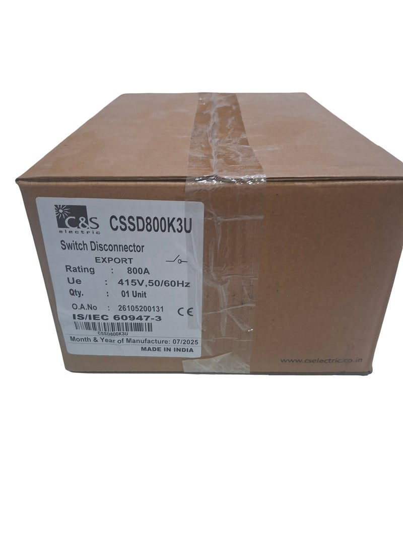 C&S Electric CSSD800K3U SWITCH Disconnector 800A 415V, 50/60HZ - Image 1