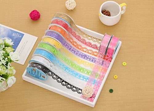 PDFans Washi Tape, 5 Roll Lace Flower DIY Decorative Masking Sticky Adhesive Tape for Scrapbooking & Phone DIY Decoration - Image 5